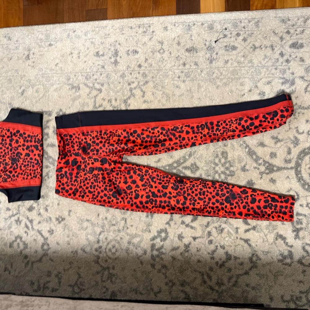 Betsey Johnson Red and Black Leopard Print Leggings/ sports bra combo